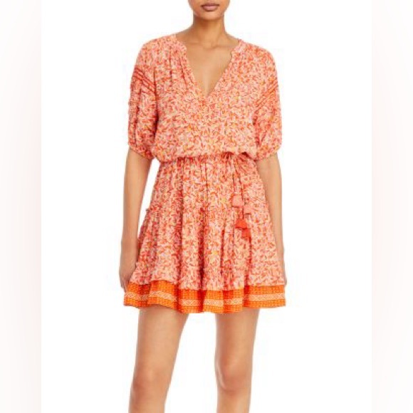 Poupette St Barth Bona Short Sleeve Mini Length Lemon Print Orange Large L - Picture 3 of 14